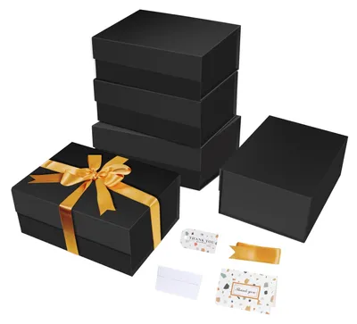 Productafbeelding van Solidchoice - Set van 5 Zwarte Geschenkdozen met Deksels en Lint