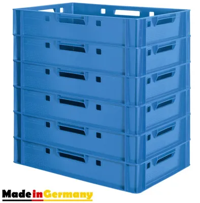 Turm aus 6x Euro-Plastikkiste E1, blau, mit Griff auf jeder Seite, made in EU