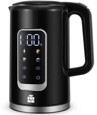 Wasserkocher 1,7 L, Edelstahl, Temperaturwahl 40–100 °C, LED-Display