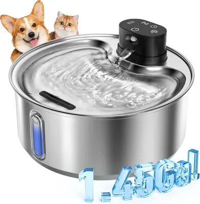 Trinkbrunnen für Katzen, 5,5 l, Edelstahl, drahtlos, 5000 mAh