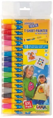 Produktbild von KREUL 90721 - Textil Marker medium Junior, 18 Stoffmalstifte für helle Textilien, mit großer unempfindlicher Faserspitze, Strichstärke circa 2-4 mm, waschecht nach Fixierung