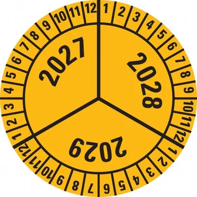 Produktbild von Dreifke® Prüfplakette 2027-2029, gelb, Dokumentenfolie, selbstklebend, Ø 40mm...