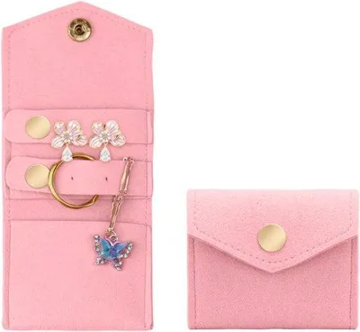 Produktbild von Famanu Schmuckrolle - Faltbar, aus Mikrofaser, tragbare Schmucktasche für Ringe, Halsketten, Ohrringe (rosa)