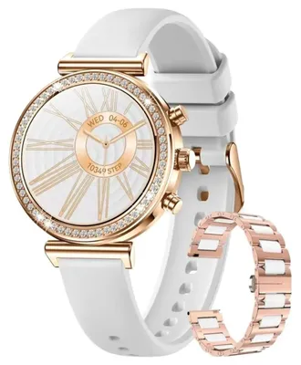 Produktbild von Elegante Smartwatch Damen mit Telefonfunktion 2026 Gold rund mit Herzfrequenz und SpO2 für Android und iOS Geräte wasserdicht mit Wechselarmband