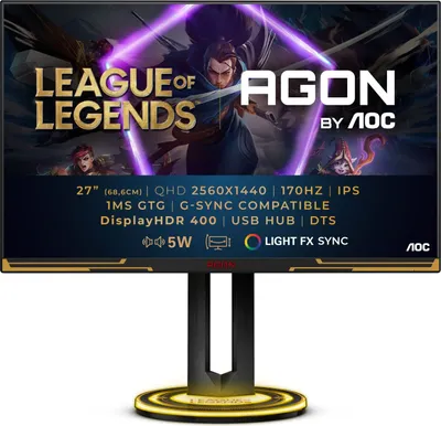 Zdjęcie produktu dla AOC AGON AG275QXL, 68,6 cm (27"), 2560 x 1440 px, Quad HD, LED, 1 ms, Czarny, Złoto
