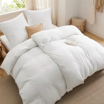 Immagine prodotto di TRANKIELO® - Set di biancheria da letto 135x200 cm - 4 pezzi, microfibra di poliestere, bianco, 2 federe 80x80 cm