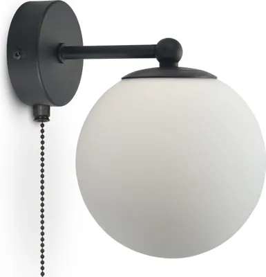 Produktbild von Led Wandleuchte mit Schalter, Glas Wandlampe Innen W15, G9 - Nachtlampe für Schlafzimmer, Weiß Glas Kugel 14cm