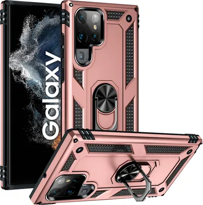 Obrázek produktu pro Pouzdro pro Samsung Galaxy S22 Ultra 5G dvouvrstvé robustní, vojenská ochrana pouzdro s držákem prstenu a stojánkem Zlato