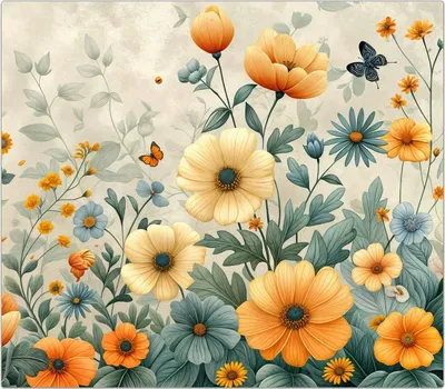 Produktbild von Spritzschutz Herdabdeckplatte Schneidebrett aus Glas Blumenwiese 1-Teilig (60x52cm)