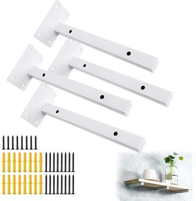 Produktbild von 4 Stück Wandhalterungen, Plattenhalterungen, schwebend, für schwere Lasten, Wandregal, Produktständer, Plattenhalterung für Wandkonsole, weiß, aus Edelstahl, Tragfähigkeit: 45 kg (35 cm)