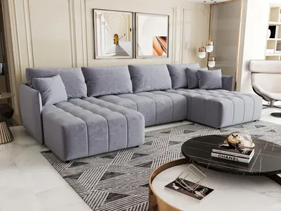 Produktbild von CORNERO Ecksofa mit Schlaffunktion und Bettkasten CHICAGO U-Form Couch mit Stauraum Ecksofa in U-Form Wohnlandschaft mit Bettkasten Velourstoff Hellblau