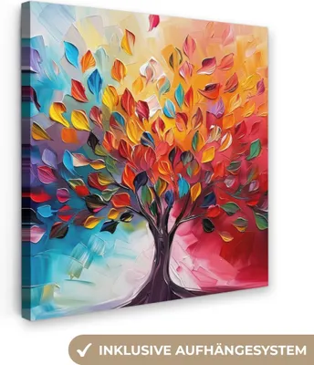Produktbild von MuchoWow® - Leinwandbilder - Baum - Baum des Lebens - Bunt - Abstrakt, Wandbild, Wanddeko Bilder Wohnzimmer, 20x20cm