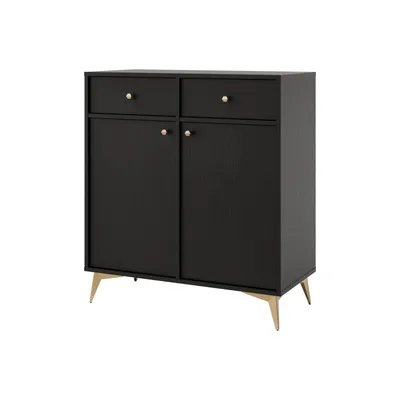 Produktbild von Kommode TOKA VIII – Highboard mit 2 Türen und 2 Schubladen, modernes Design mit Sternfüßen für Wohnzimmer, Esszimmer - Schwarz