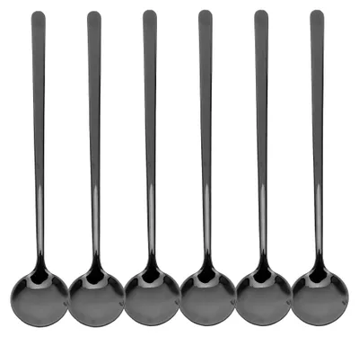 Produktbild von 6 Stück Servierlöffel aus Edelstahl für die Küche, Rührlöffel und kleine Schöpfkellen für Desserts, Kaffeelöffel zum Mischen, spülmaschinenfest, Schwarz