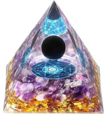 Imagen del producto de Pirámide de piedras preciosas, piedra de energía Reiki, obsidiana negra, amatista