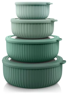 Produktbild von Arendo Salatschüssel Set 4-teilig mit Deckeln, Schüsselset 2,4 l, 1,4 l, 0,8 l und 0,38 l, auslaufsicher, Silikondichtung, mikrowellen- und spülmaschinengeeignet, grün