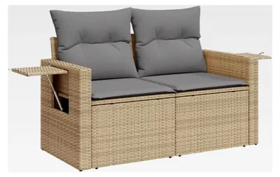 Produktbild von Gartensofa 2-Sitzer Rattan Sofa für Balkon und Garten mit Kissen in Beige