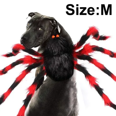 Produktbild von Halloween Haustierkostüm Spinne, Plüsch-Spinnenkostüm für Hunde und Katzen, verstellbares Cosplay-Outfit mit 8 Beinen, S/M/L für mittelgroße und kleine Hunde