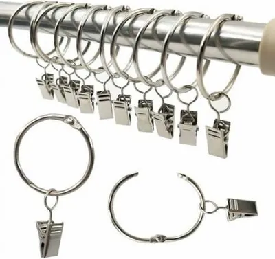 Produktbild von Gardinenringe, 40 Stück Gardinenringe mit Clips, dekoratives Metall-Gardinenklammerhaken-Set, 50 mm Innendurchmesser, silberfarben, rostfrei, leicht zu öffnende Clipringe