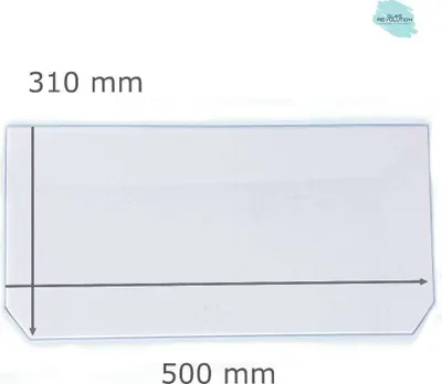 Produktbild von Kühlschrank Einlegeboden - Klarglas 4 mm - 2 abgeschrägte Ecken - 500 mm x 310 mm - (89,96 EUR / qm - Mindestbfl. 0,25 qm - Kantenb. 5,35 EUR / lfm - Eckenb. 1,00 EUR / Stck. )