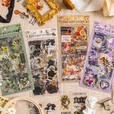 Productafbeelding van Set van stickers voor scrapbooking, 309 stuks, 24 vellen, met natuurmotieven, geschikt voor een bullet journal