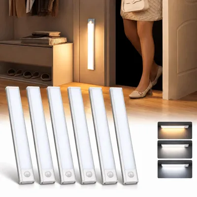 Produktbild von 6er 20cm-LED Unterbauleuchte, Schrankleuchte mit Bewegungssensor, Magnetische Lichtleiste Schranklicht mit USB Ladefunktion, weißes Licht