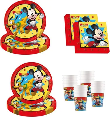 Produktbild von Mickey Maus Jump Into Fun Geburtstagsdeko, 52-teilig, Pappteller, Becher und Servietten für Kindergeburtstag, Partygeschirr