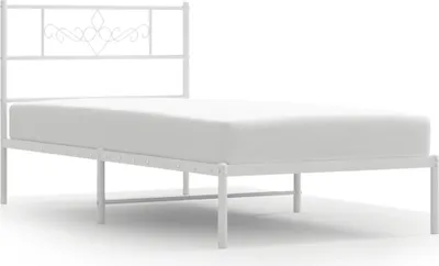 Image de vidaXL Cadre de lit avec tête de lit en métal blanc 80x200 cm