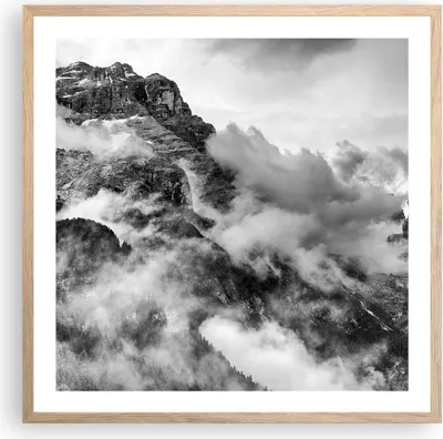 Produktbild von Gerahmtes Poster - Rahmen in heller Eiche - Berge Nebel Gipfel - 60x60 cm - Wand Bild - Wanddeko - Wandbilder - Wandposter - Bilderrahmen - Bilder - Kunstdruck - Wandbild - P2NAC60x60-3664