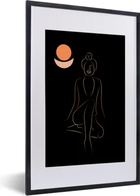 Produktbild von MuchoWow® Gerahmtes Poster Frau - Gold - Schwarz - Strichzeichnung 40x60 cm - Poster mit Schwarzem Bilderrahmen Wandposter Rahmen Foto Bilder - Poster in Rahmen