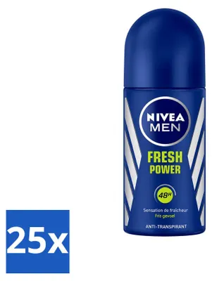 Immagine prodotto di 25 deodoranti roll-on NIVEA MEN Fresh Power - 50 ml - Confezione vantaggiosa - 25 pezzi