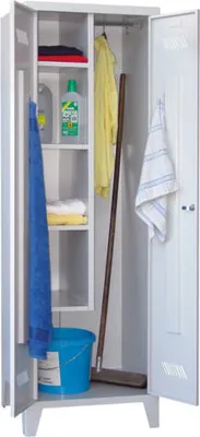 Produktbild von Putzschrank mit Füßen - 1 Abteil mit Trennwand - 1.850x600x500 mm (HxBxT) - Zylinderschloss - anthrazitgrau/resedagrün