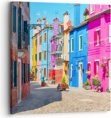 Produktbild von Bild auf Leinwand - Leinwandbild - Straße Haus Blumen - 30x30cm - Wand Bild - Wanddeko - Wandbilder - Leinwanddruck - Bilder - Kunstdruck - Wanddekoration - Leinwand bilder - Wandkunst - AC30x30-3825