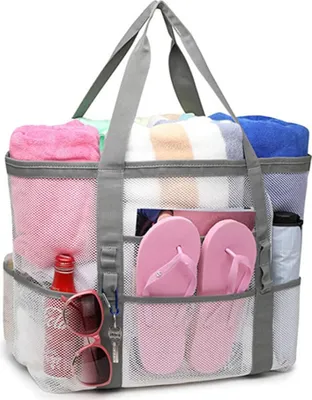 Produktbild von XL-Strandtasche Strandtasche XXL,Familie mit Reißverschluss Badetasche Damen Groß, Leicht Mesh Beach Bag,Wasserdicht Faltbare