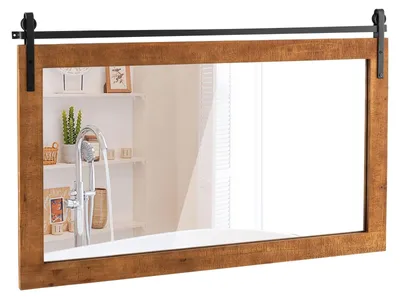 Zdjęcie produktu dla Lustro ścienne w rustykalnej ramie z drewna, 100x66 cm, brązowe