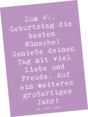 Produktbild von Mr. & Mrs. Panda Postkarte Spruch 49. Geburtstag Wünsche - Lavendeltraum - Geschenk, Lebensjahre, Liebe, kunstkarte, Geburtstagsgeschenk, handgefertigte Geschenke