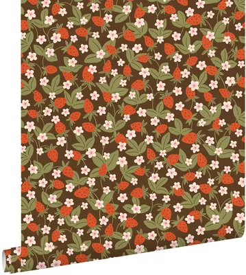 Obrázok produktu pre Tapeta ESTAhome Jahody, olivovo zelená a červená, 50 x 900 cm