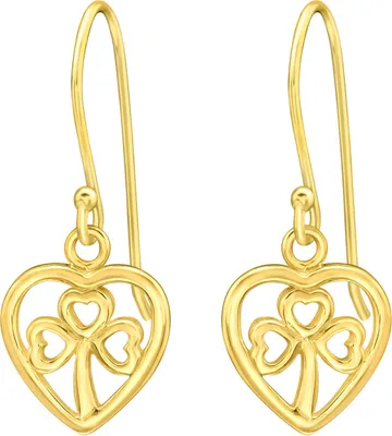 Produktbild von Ohrringe 925 Sterling Silber Ohrhänger vergoldet Ohrhaken Herz mit Kleeblatt Material - Silber vergoldet