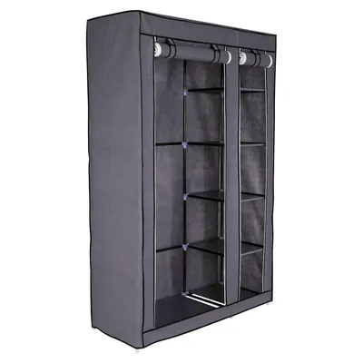 Immagine prodotto di armadio in tessuto dibea, robusto armadio pieghevole con asta appendiabiti e scomparti, struttura in acciaio tubolare e rivestimento in pile, 175x110x45 cm, grigio