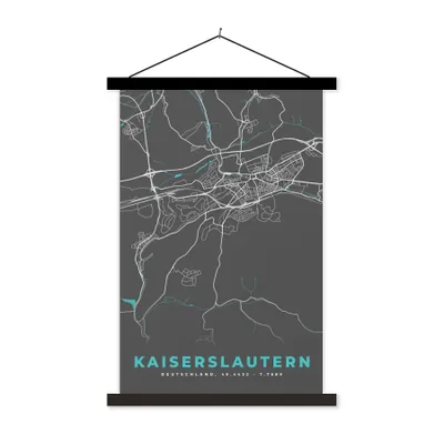 Produktbild von MuchoWow® Textilposter Karte - Kaiserslautern - Blau - Stadtplan - Deutschland 120x180 cm mit schwarzem Rahmen - Fotos