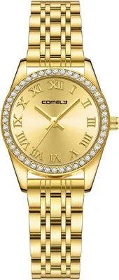 Produktbild von Elegante Diamant Analog Damenuhr Wasserdicht Uhr Damen mit Sonnenschliff Zifferblatt - Edelstahl Quartz für Arbeit und Freizeit - Modebewusste Frauen