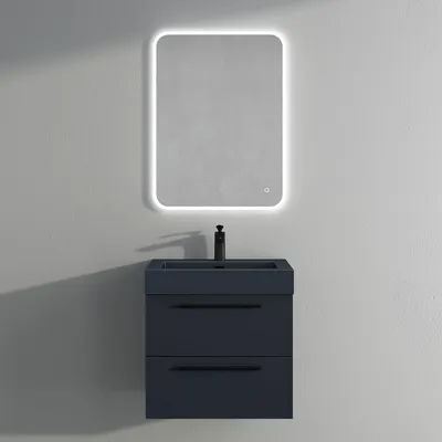 Produktbild von Mai & Mai Badmöbelset Komplett Set Waschbeckenunterschrank 60cm Unterschrank in matt Anthrazit mit Waschschbecken und LED-Badspiegel Quadratto