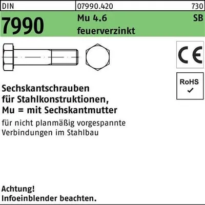 Produktbild von Reyher  Sechskantschrauben DIN7990 Mu 4.6 U M 27x95 tZn (10 Stück)