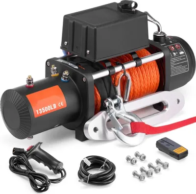 Produktbild von Elektro-Seilwinde 12V - 6123 kg - Motorwinde mit synthetischem Seil - Hochleistungs-Elektrowinde für Anhänger und Lkw - Zubehör für Camping und Transport