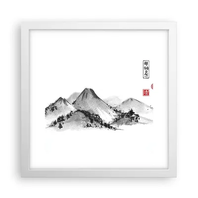 Produktbild von Gerahmtes Poster - Weißer Rahmen - Zeichnen Asien Berge - 30x30 cm - Wand Bild - Wanddeko - Wandbilder - Kunstposter - Wandposter - Bilderrahmen - Bilder - Kunstdruck - Wandbild - P2WAC30x30-4273