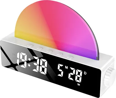 Obrázek produktu pro Budík Sunrise čas datum týden teplota dvojitý budík západ slunce pomoc při spánku okolní světlo stolní hodiny stmívatelné probuzení LED hodiny, bílé