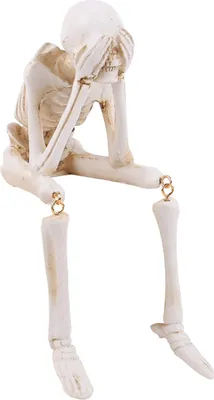 Produktbild von Halloween-Skelettstatue aus Kunstharz, „Sehen, Sprechen, Hören, Nichts Böses“, Skelettfigur mit baumelnden Beinen für die Innendekoration auf Kaminsims, Tisch und Regal