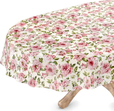 Produktbild von Tischdecke Wachstuch Blumen Rot Robust Wasserabweisend Oval Breite 140 cm Länge 160 cm