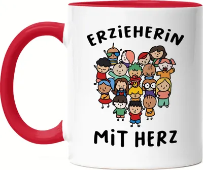 Produktbild von Erzieherin mit Herz Tasse Rot  Geschenk Erzieherin Tagesmutter Kindergarten