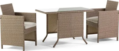 Image de Set de jardin peu encombrant avec table rectangulaire 112×62 cm en verre trempé et 2 chaises avec coussins - design élégant, robuste et compact pour balcon, terrasse et petits jardins - GARDA XL